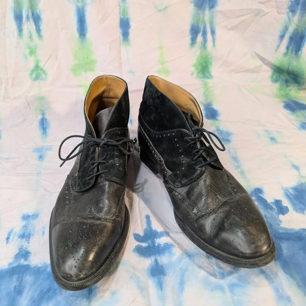 Magnanni Black Leather and Suede Oxford Derby Dress Boots Men Size 42.5